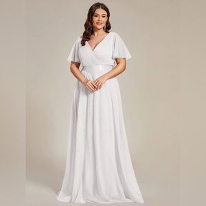 Women's Floor-Length Plus Size Formal Dress with Short Sleeve
